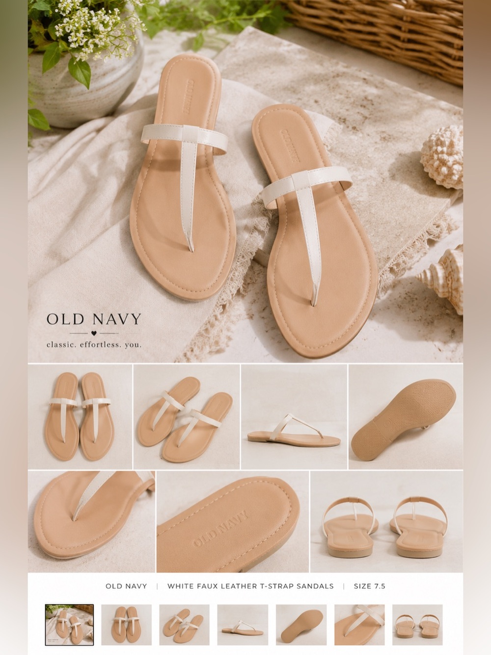 White Faux Leather T-Strap Women's Sandals